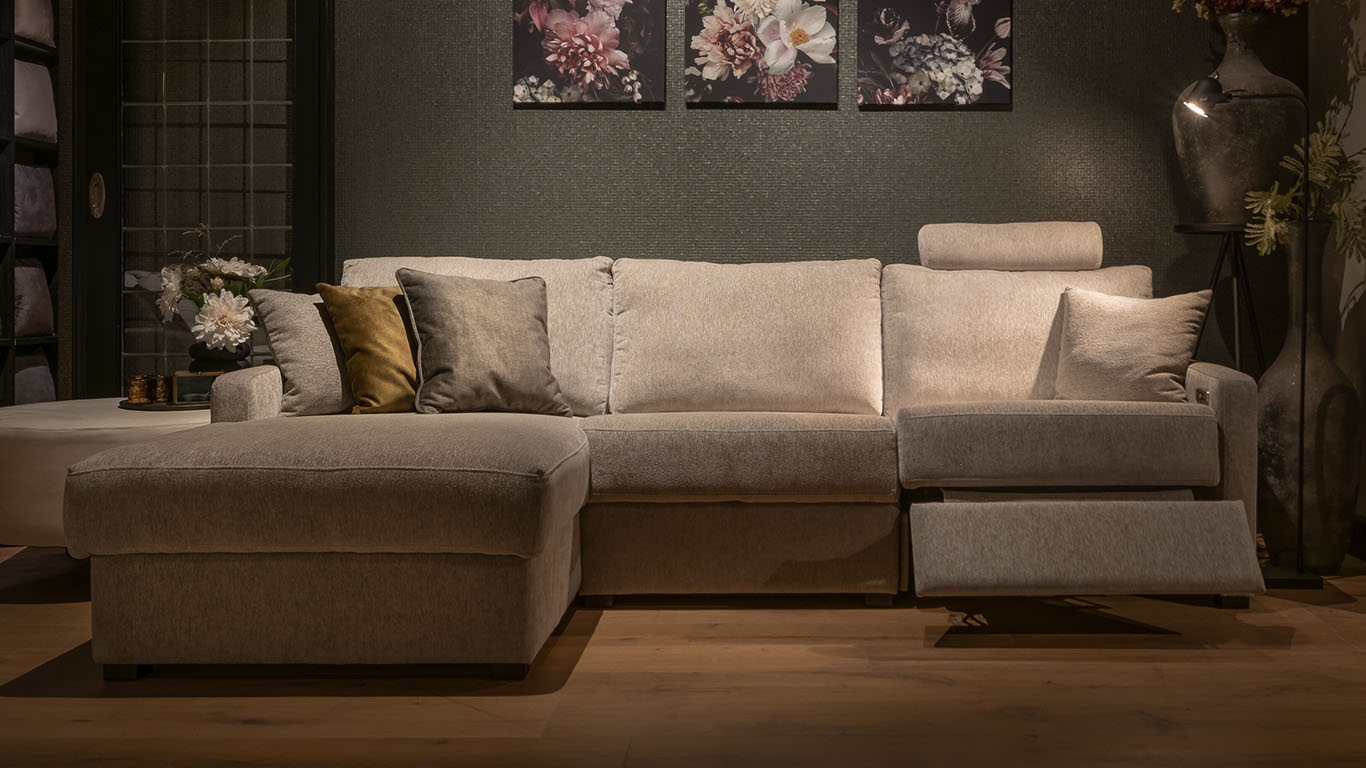 Grijze loungebank met reclinerelement - UrbanSofa Auxerre loungebank