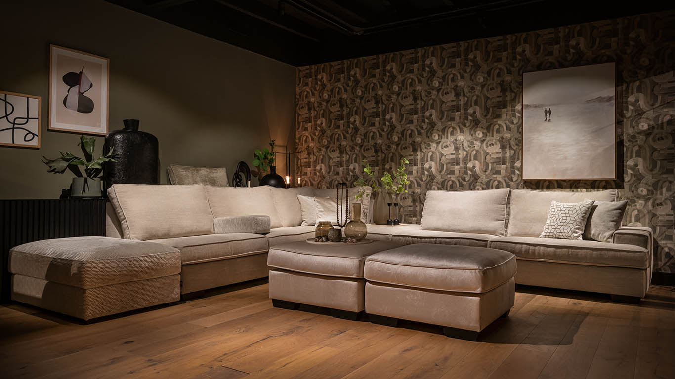 Grote L-hoekbank in grijze stof - UrbanSofa Brandon Casia hoekbank met keuze uit 200 stoffen