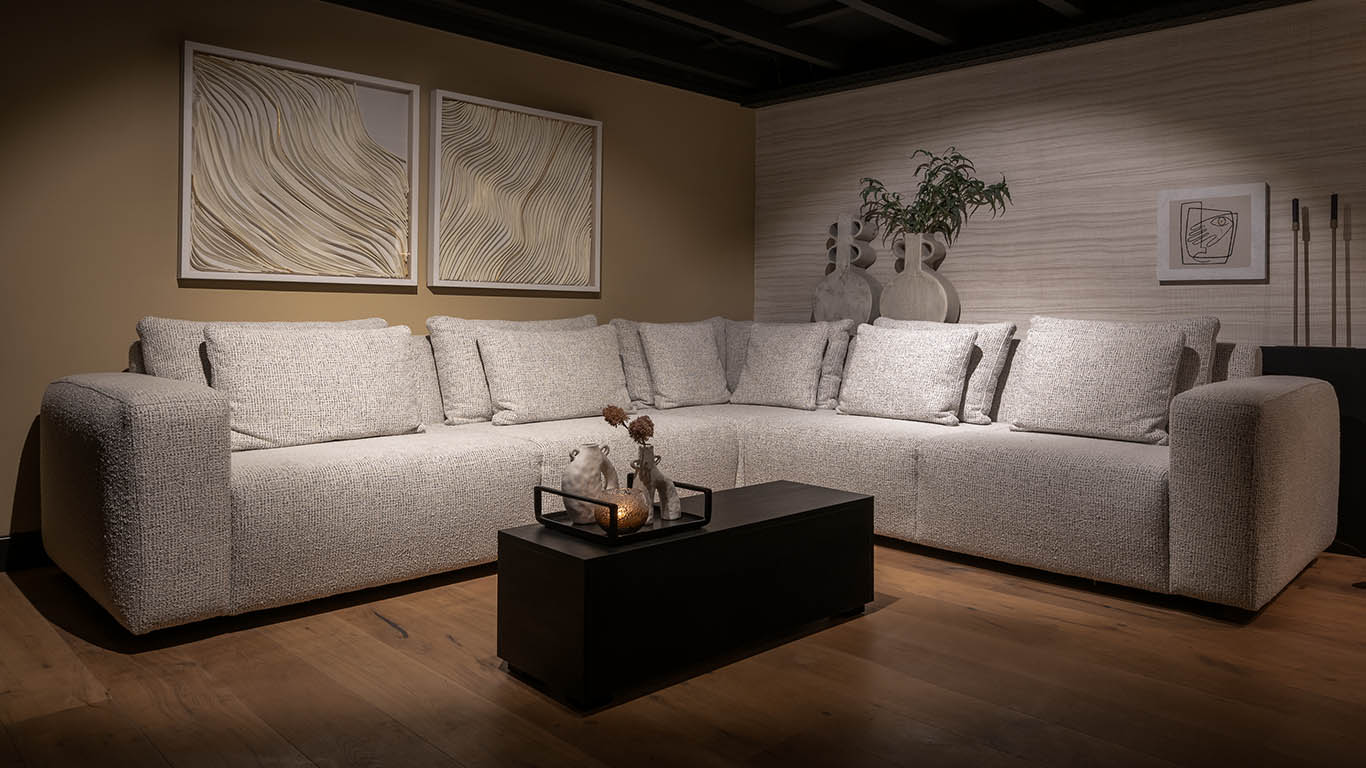 Witte hoekbank - UrbanSofa tommy bankstel met vaste zitting en losse rugkussens