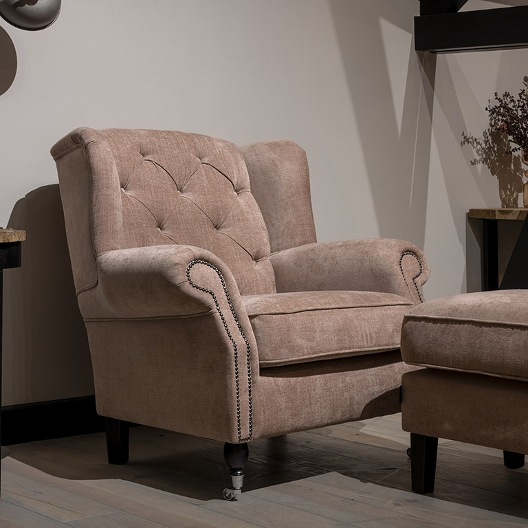 UrbanSofa Chelsey Fauteuil Belize Rose Vierkant