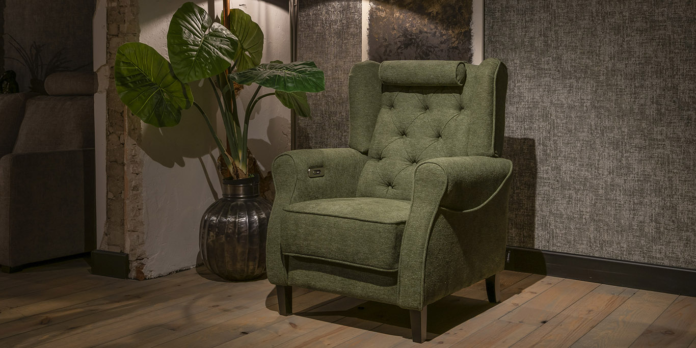 UrbanSofa Livorno Fauteuil Lugano Dark Olive Liggend