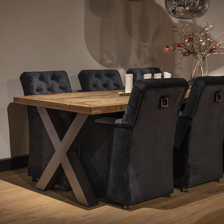 UrbanSofa Toulouse Eetstoel Napels Black Burlington Eettafel X Poot Large Zwart Vierkant 1