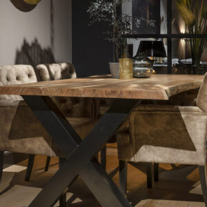 UrbanSofa Kate Eetkamerfauteuil Sevilla Sand Live Edge Eettafel X Poot Large Zwart Website