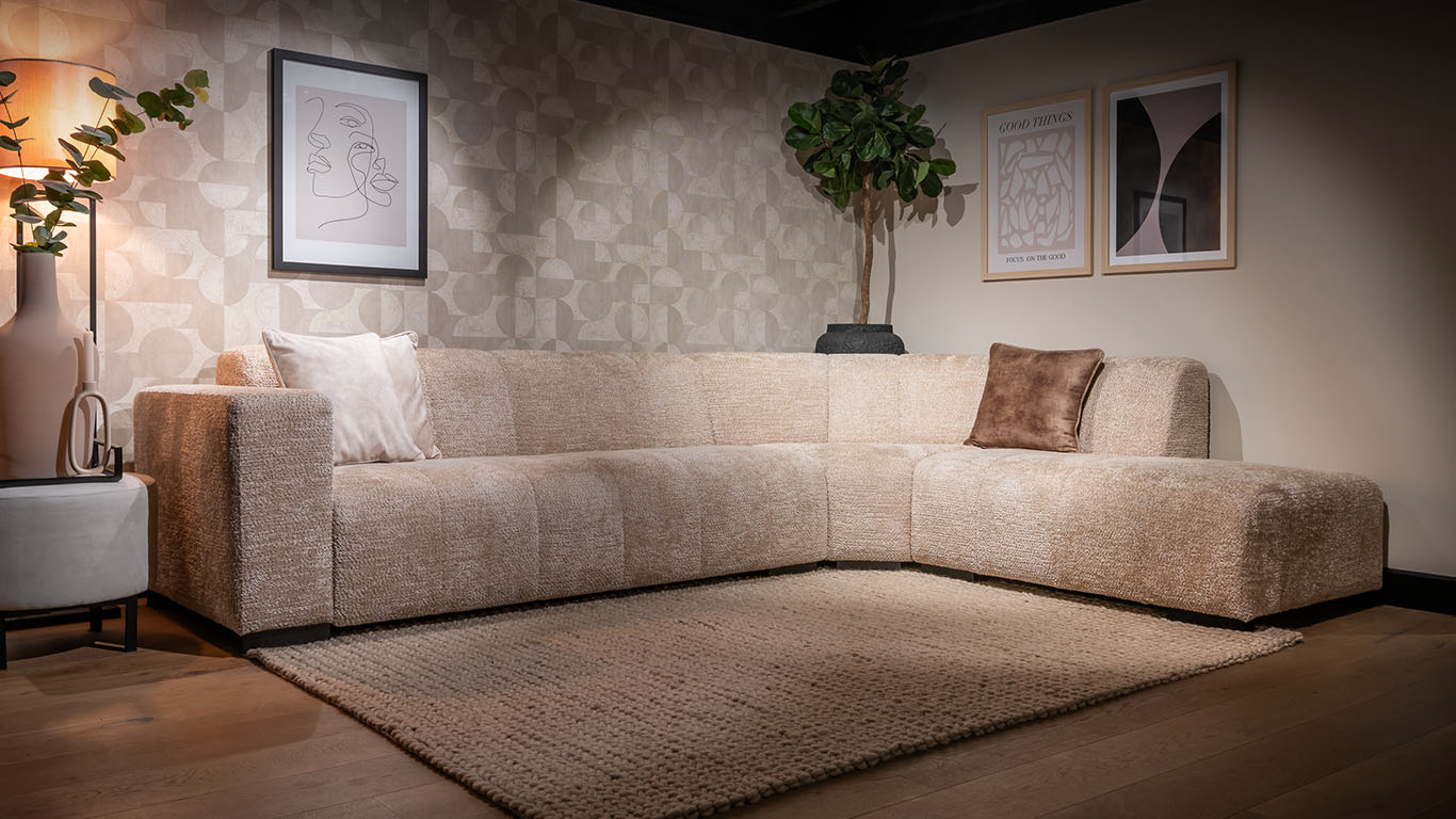 UrbanSofa Pascalle hoekbank met vaste zitting en grof geweven stof