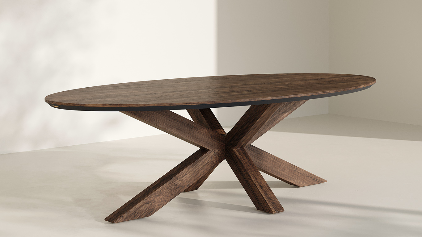 Bruuts Ovaal Verjongde Rand Walnut Contrast Rand Spinpoot Hout Walnut Stijl 1
