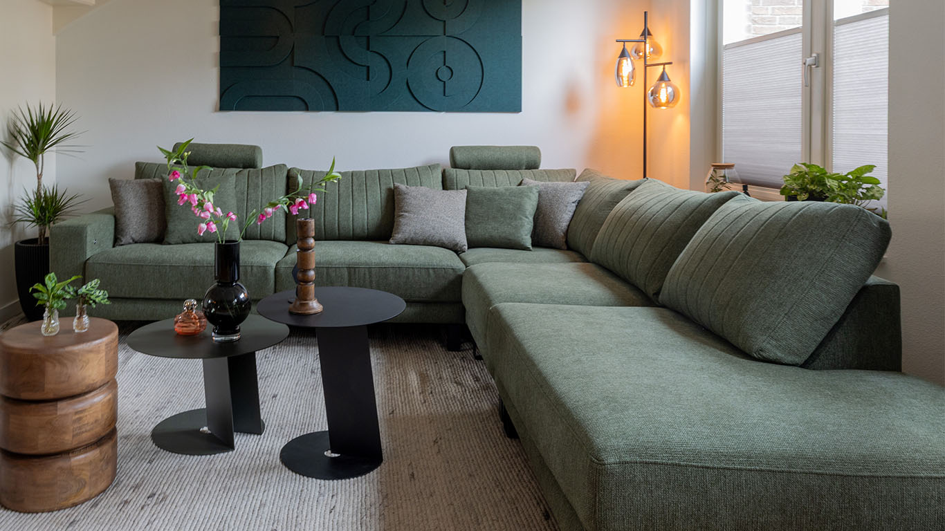 GTV AFL 39 UrbanSofa Milan Hoekbank met Manhatten rugkussen in Lugano Dark Olive 1