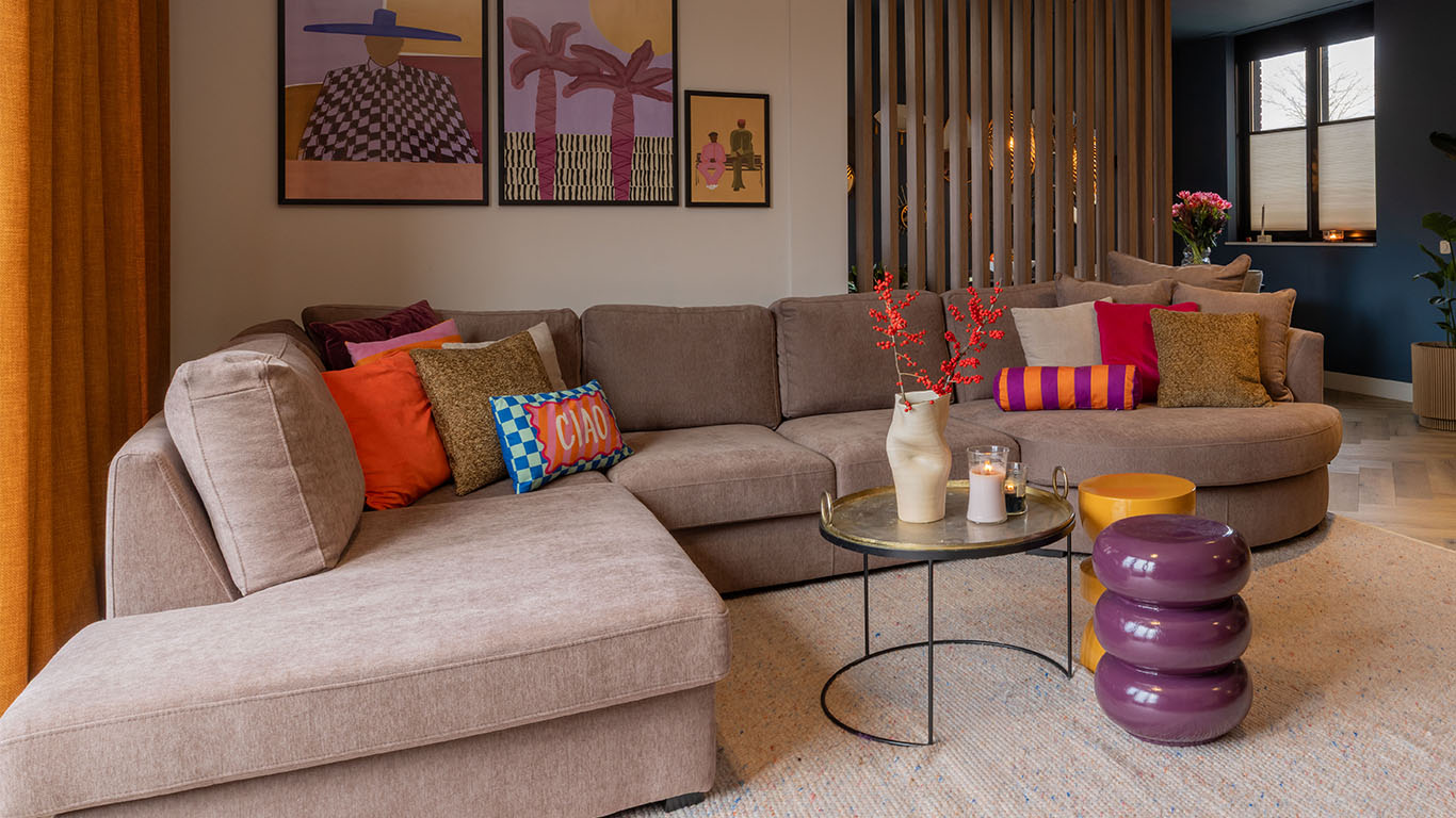 GTV AFL 18 UrbanSofa Giorno Hoekbank met Ronde Lounge in Bari Plum 4