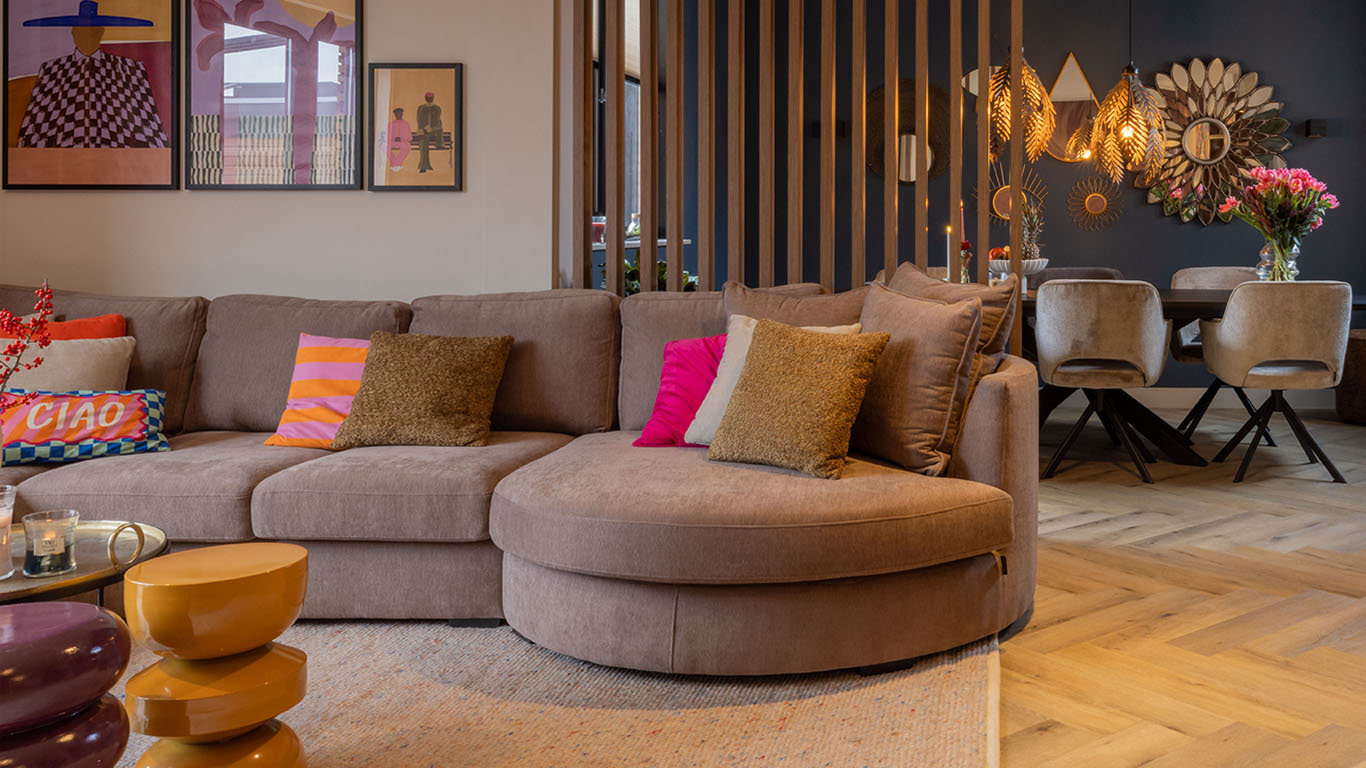 GTV AFL 18 UrbanSofa Giorno Hoekbank met Ronde Lounge in Bari Plum 7