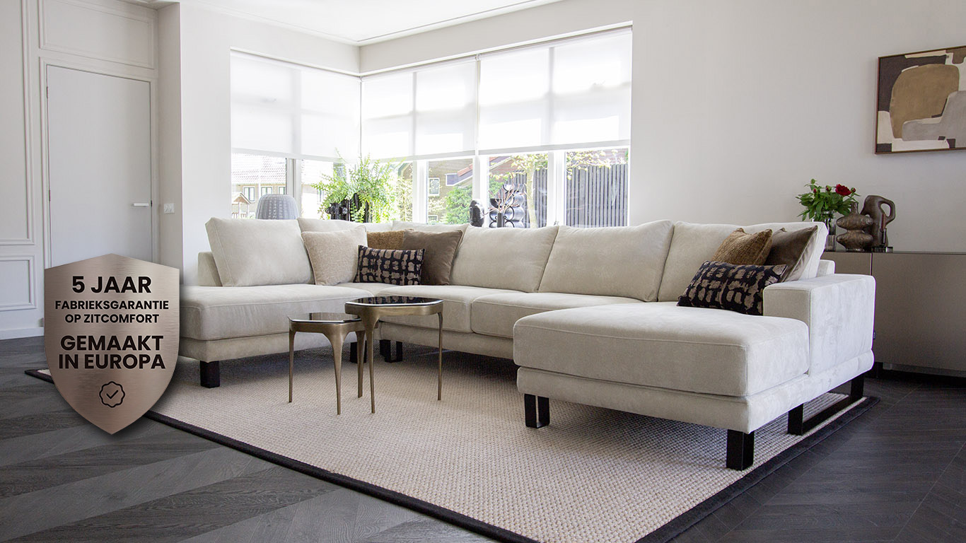 UrbanSofa 100 Dagen Proefzitten Milan Hoekbank Monti Beige Home schild
